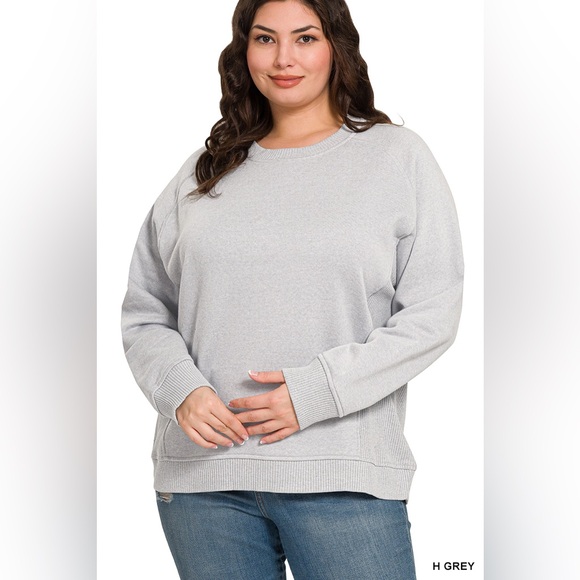 🆕 ZENANA FLEECE ROUND NECK RIBBED SIDE RAGLAN SWEATSHIRTS - Picture 1 of 2